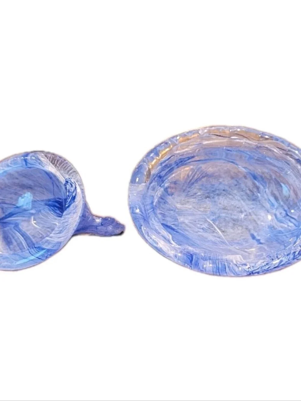 Hen On Nest Salt Cellar Blue Swirled Glass Chicken on Nest Dish Cottage Core